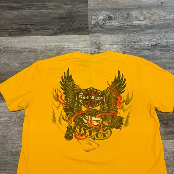Harley Davidson Freedom Bald Eagle Flames Yellow Black Red Mens XL Biker T-Shirt - Picture 1 of 13